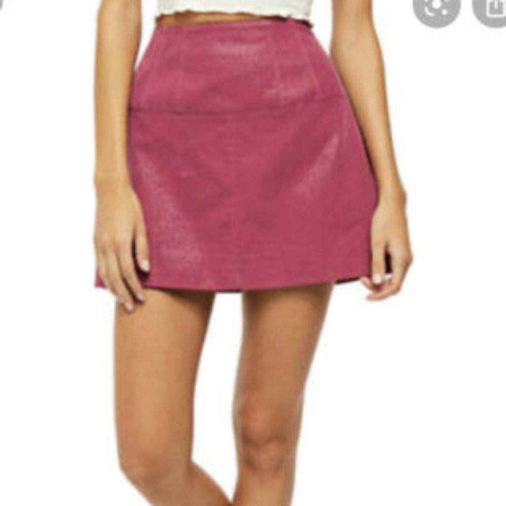 Free People Days in the Sun Pink Faux Suede A-Line Mini Skirt Size 2